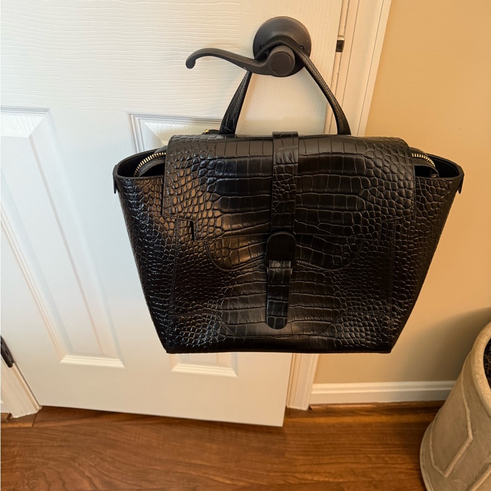 Senreve Black Crocodile-Embossed Women's Backpack